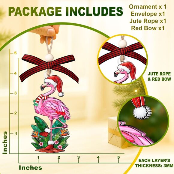 Pink Flamingo Christmas Ornament Gift for Women Men Teen Girls Animal Lover Tree - Picture 2 of 4